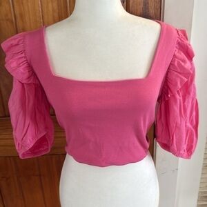 Women’s Zara Pink Puff Sleeve Ruffled Blouse